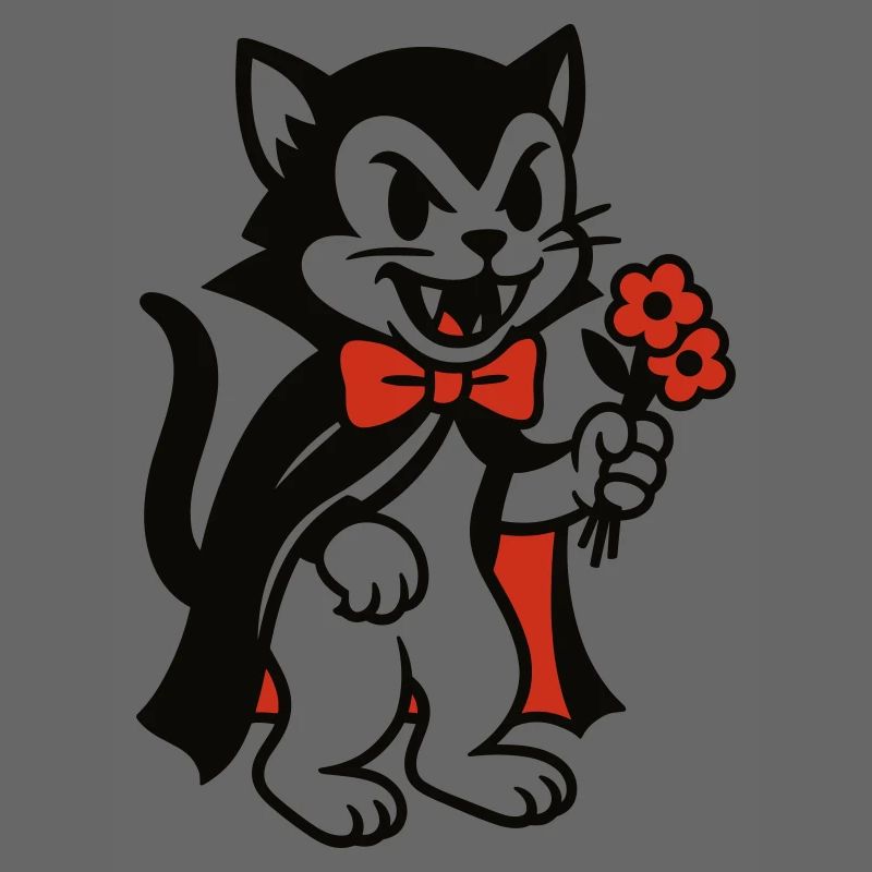 Chat Dracula avec bouquet de fleurs