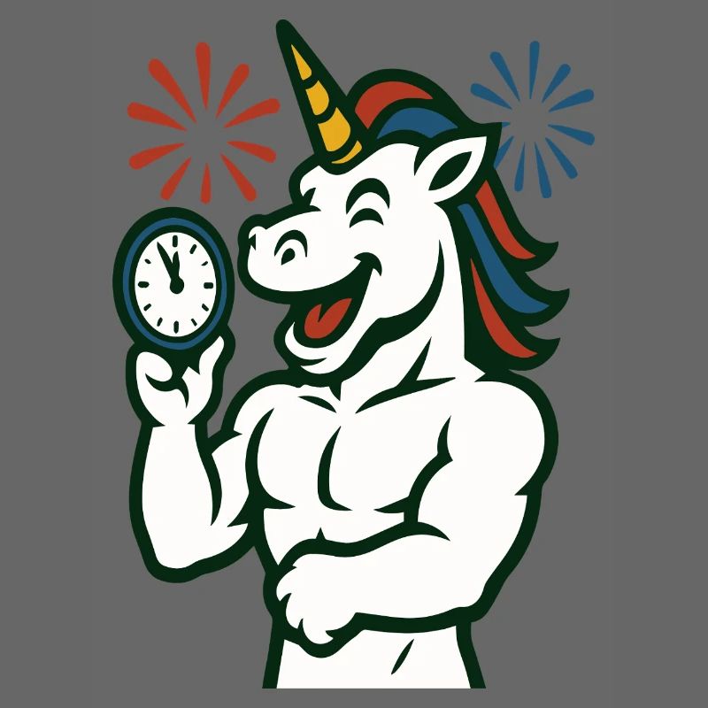 Starkes Einhorn-Zeit-Illustrationsmaskottchen