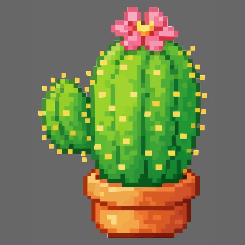 Cactus pixel avec fleur