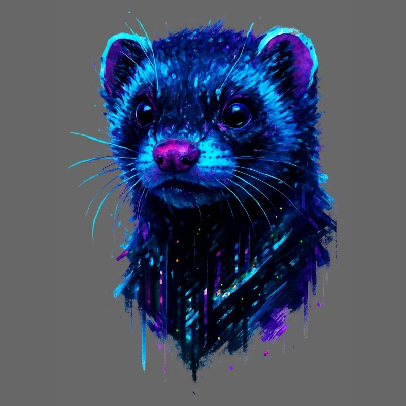 Furet Cosmique aux Éclats de Lumière Néon