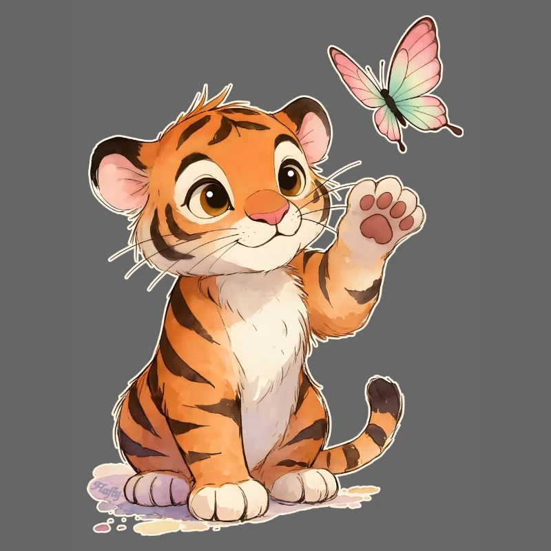 Kawaii Tiger avec papillon 🐯🦋 – Conception du tender