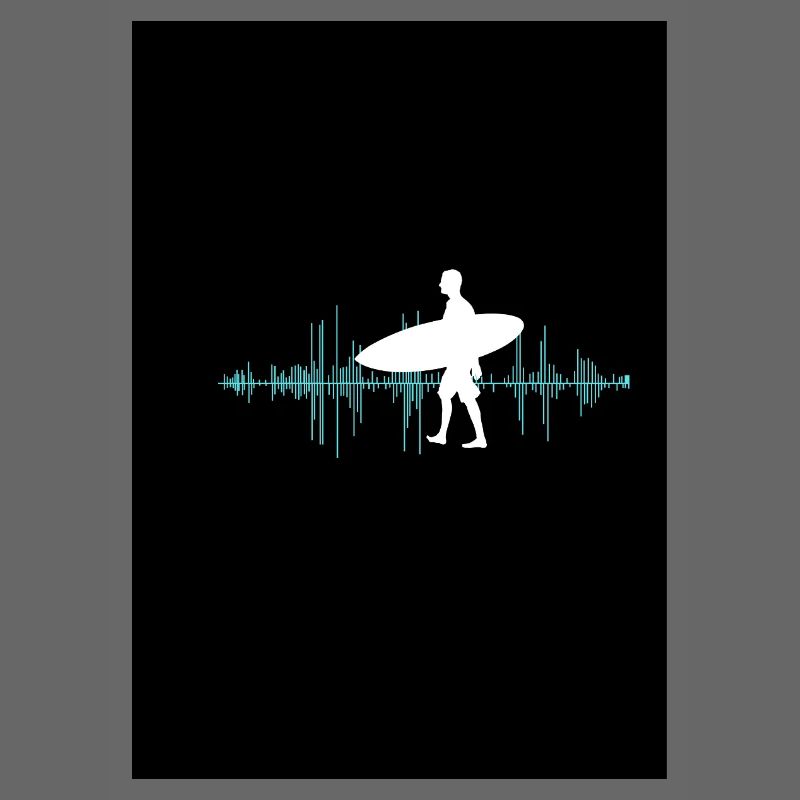 Surfer silhouette with sound wave layout