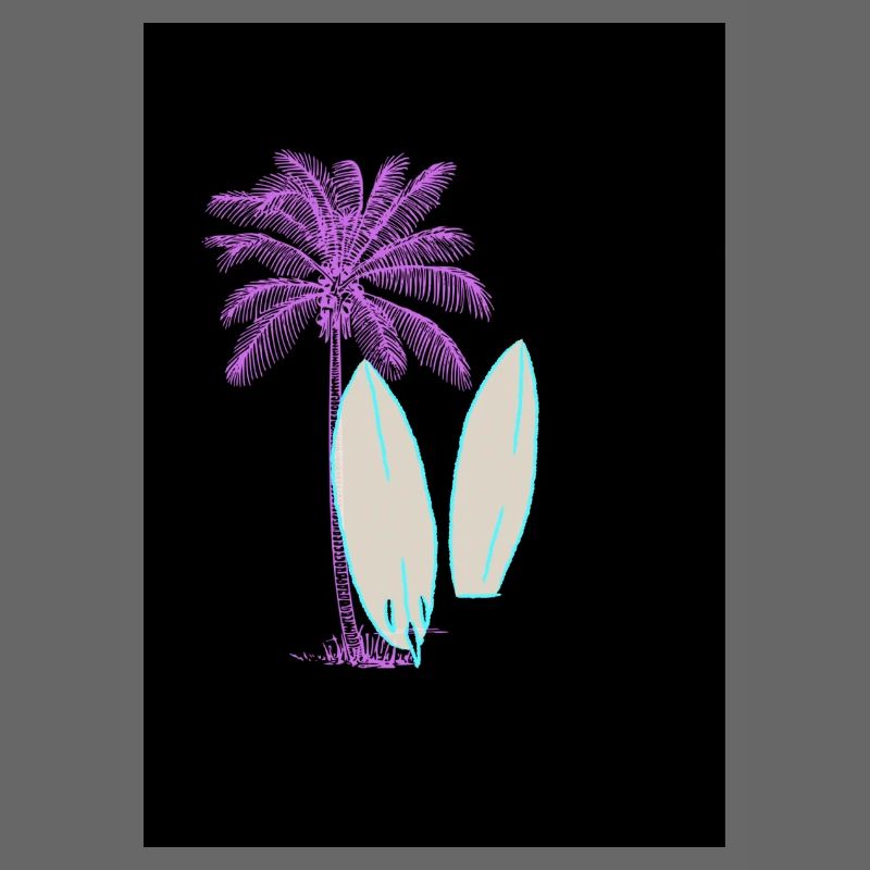 Glowing surf and palm tree illustration