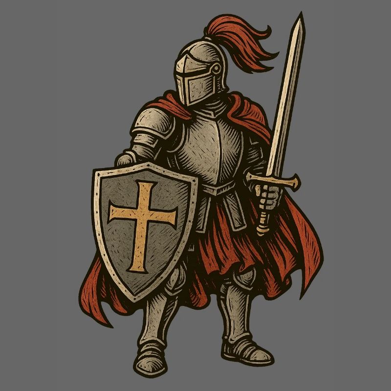 Epic knight with shield and sword