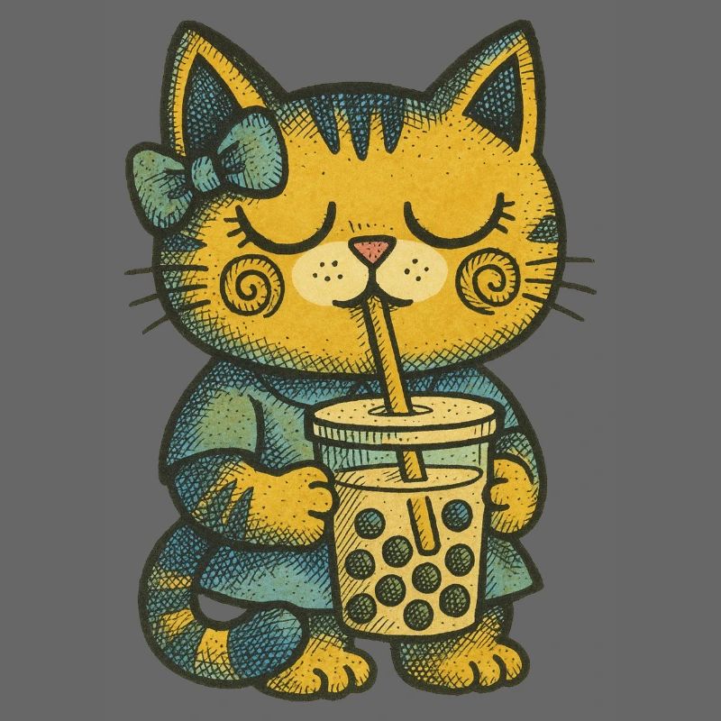 Bubble Tea Cat Cozy Charm