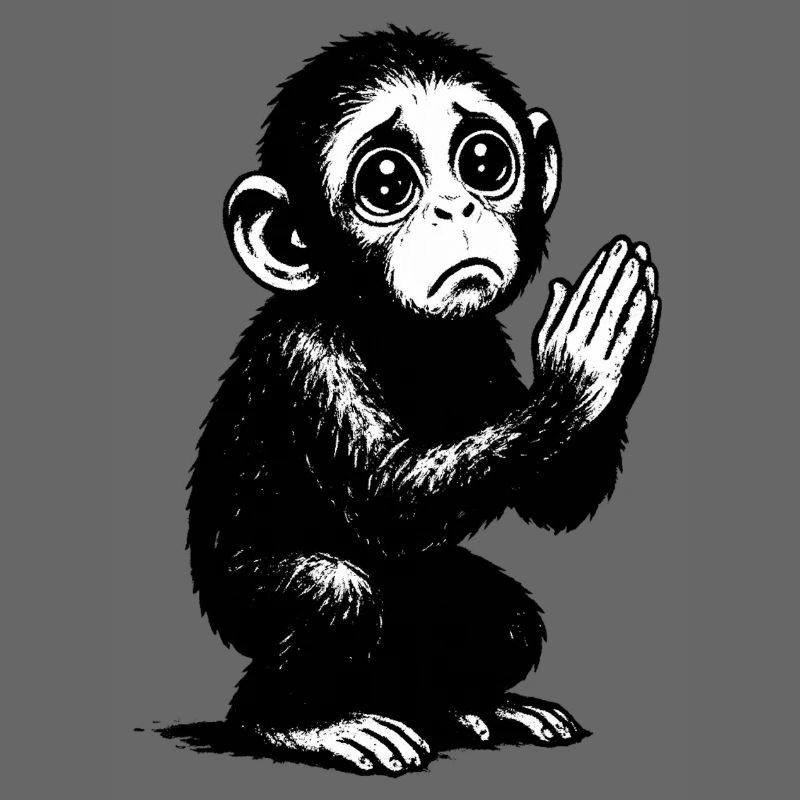 Praying Monkey Black and White Illustration