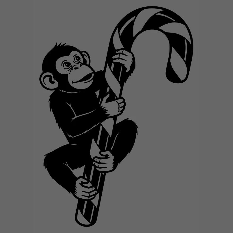 Dessin animé drôle de singe de Noël avec une canne d’orge