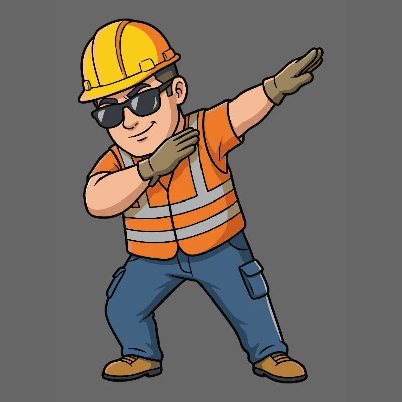 Ouvrier du bâtiment en train de s’attaquer – Motif de dessin animé drôle