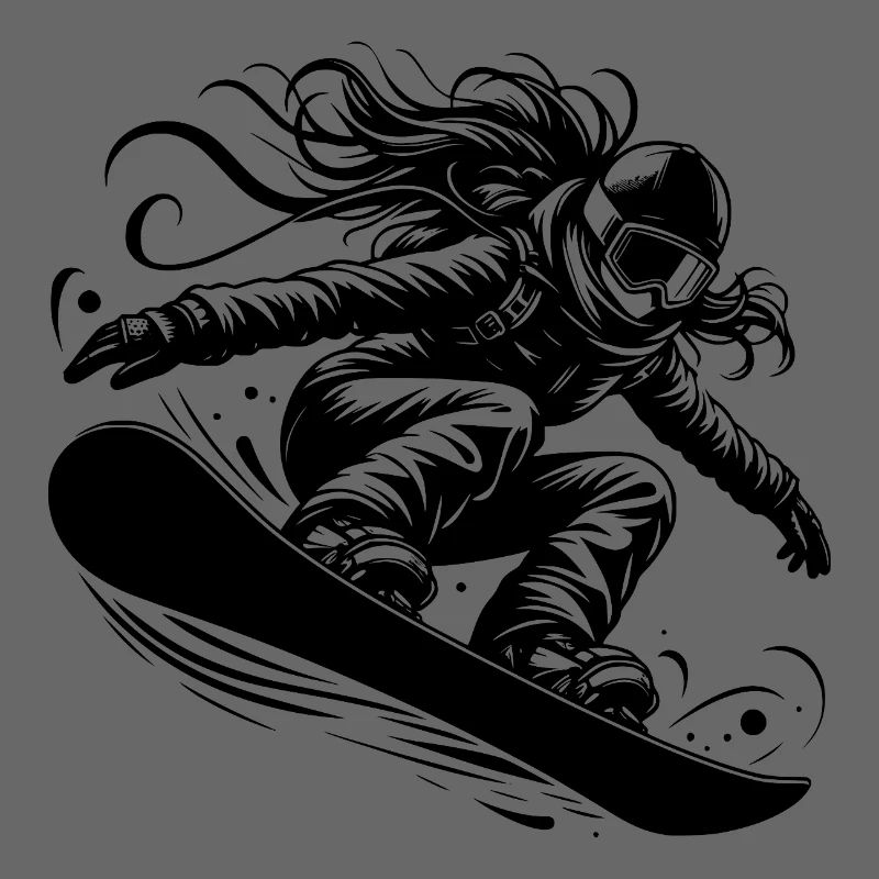 Dynamische Snowboarderin im Action Sprung