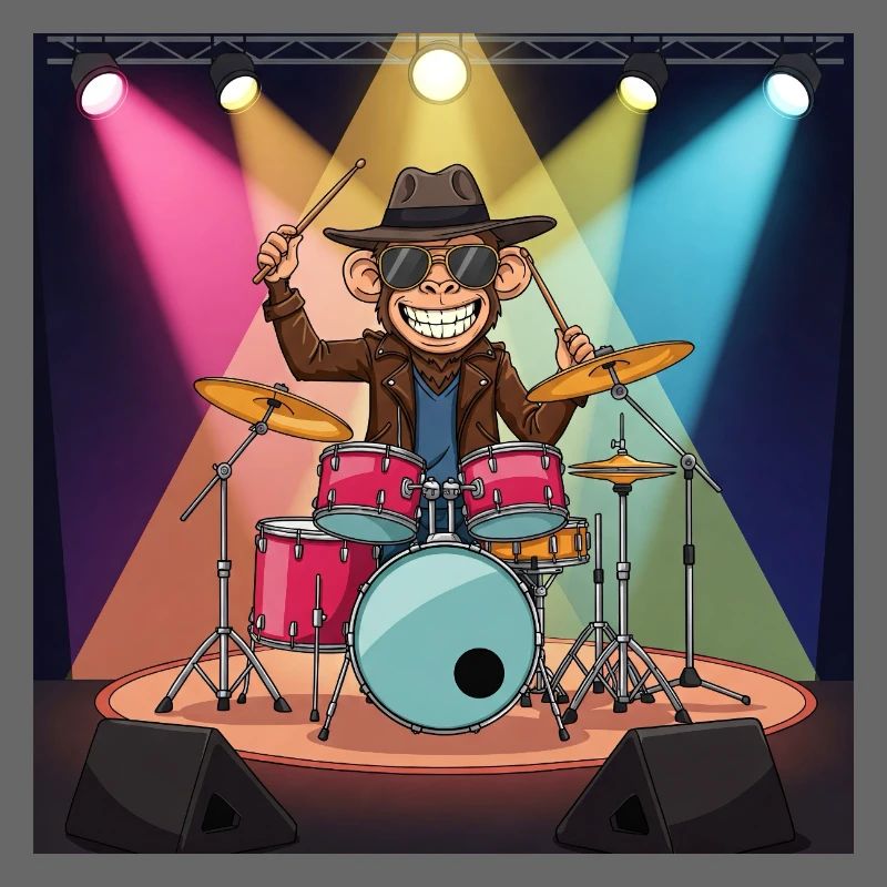 Funny monkey on drums
