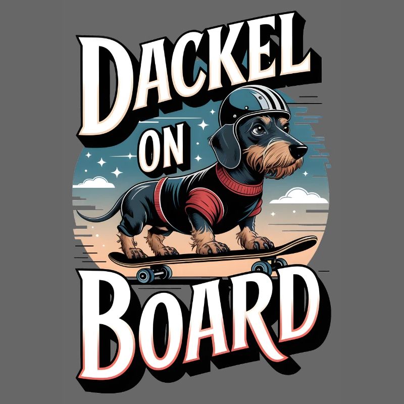 Teckel à bord Teckel à poil dur sur le skateboard