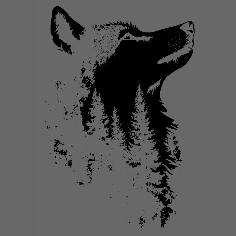 Silhouette de forêt de visage de loup