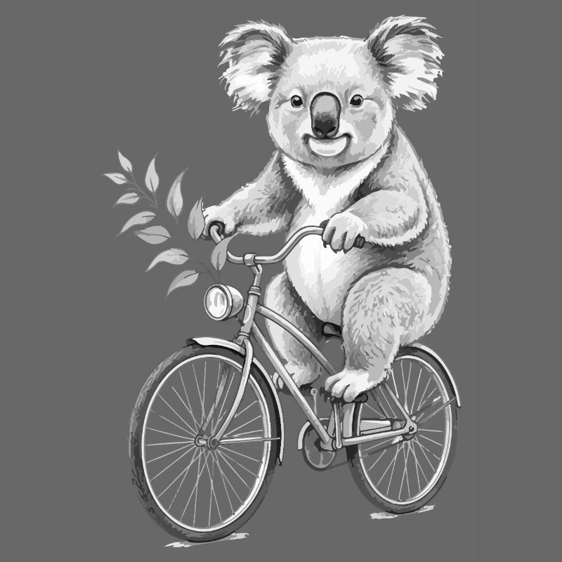 Koala auf Fahrrad mit Blättern