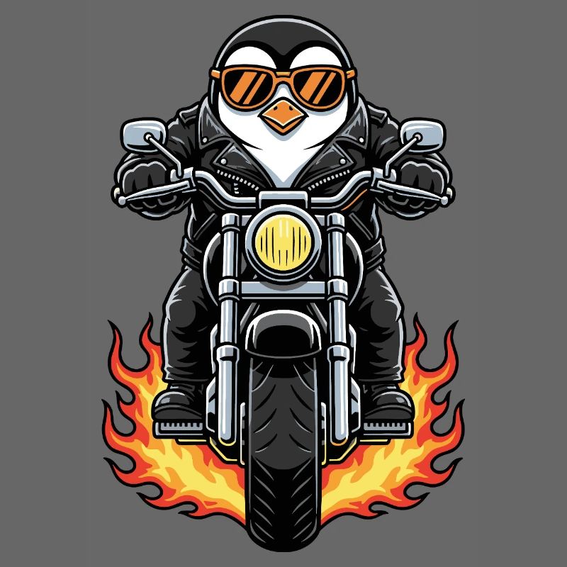 Cool Biker Penguin Motorcycle Flames