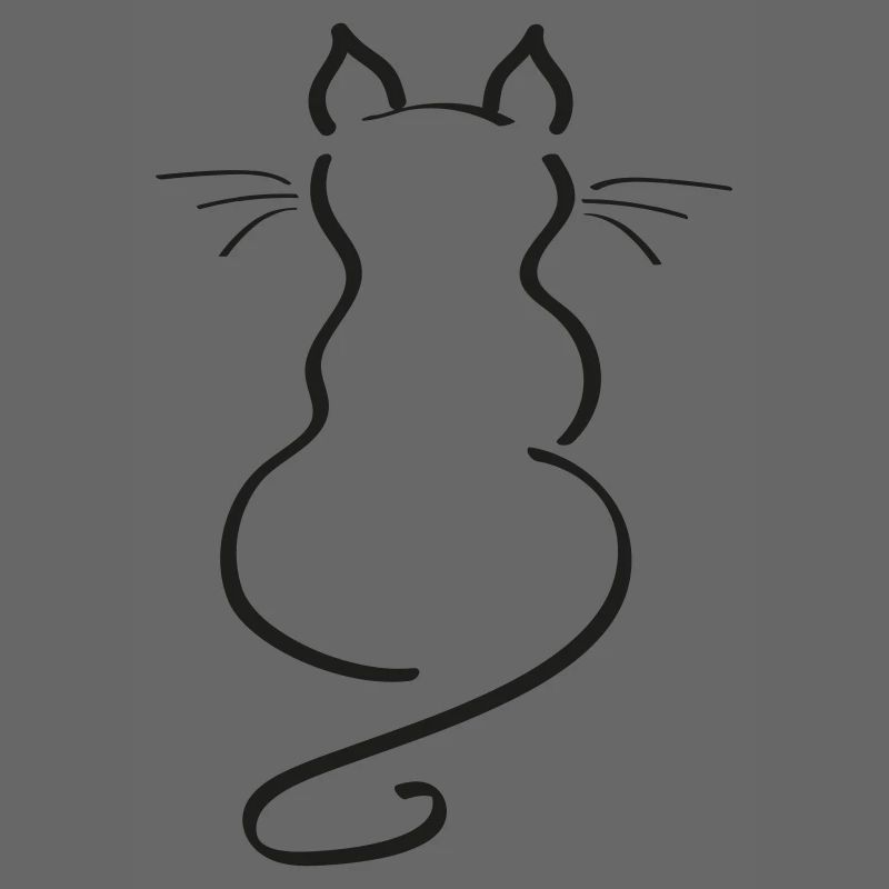 Cat Minimalist Line Back Plain Thick