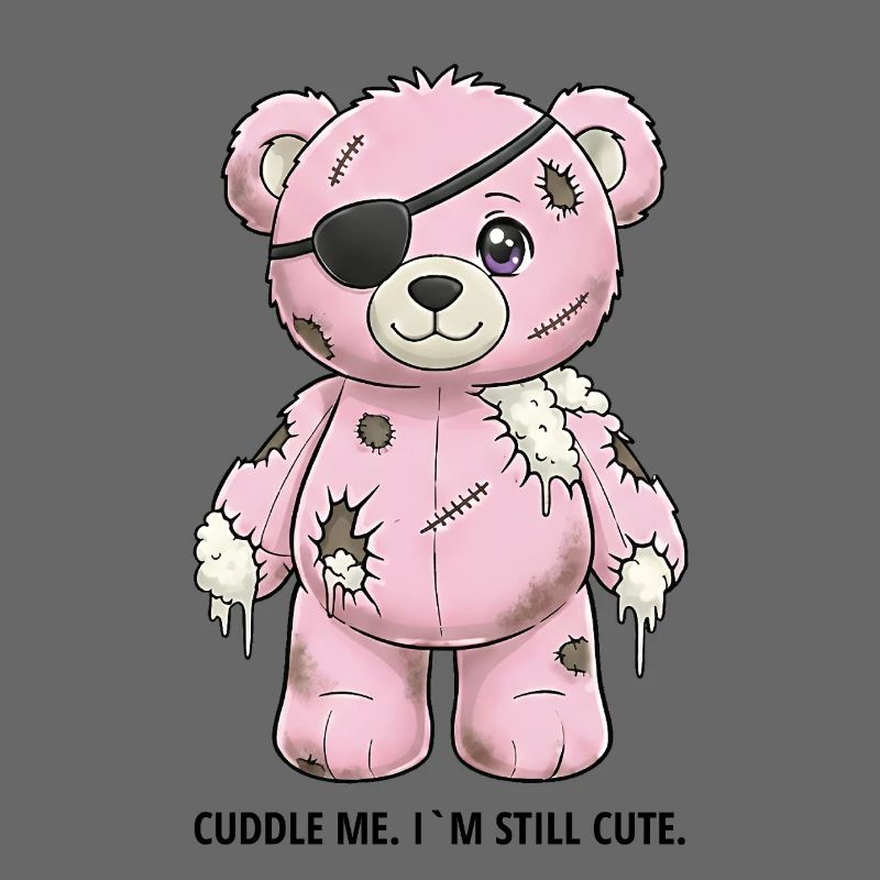 Ours en peluche rose patchwork avec cache-œil