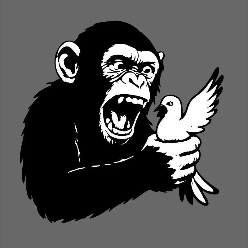Affe quetscht Taube