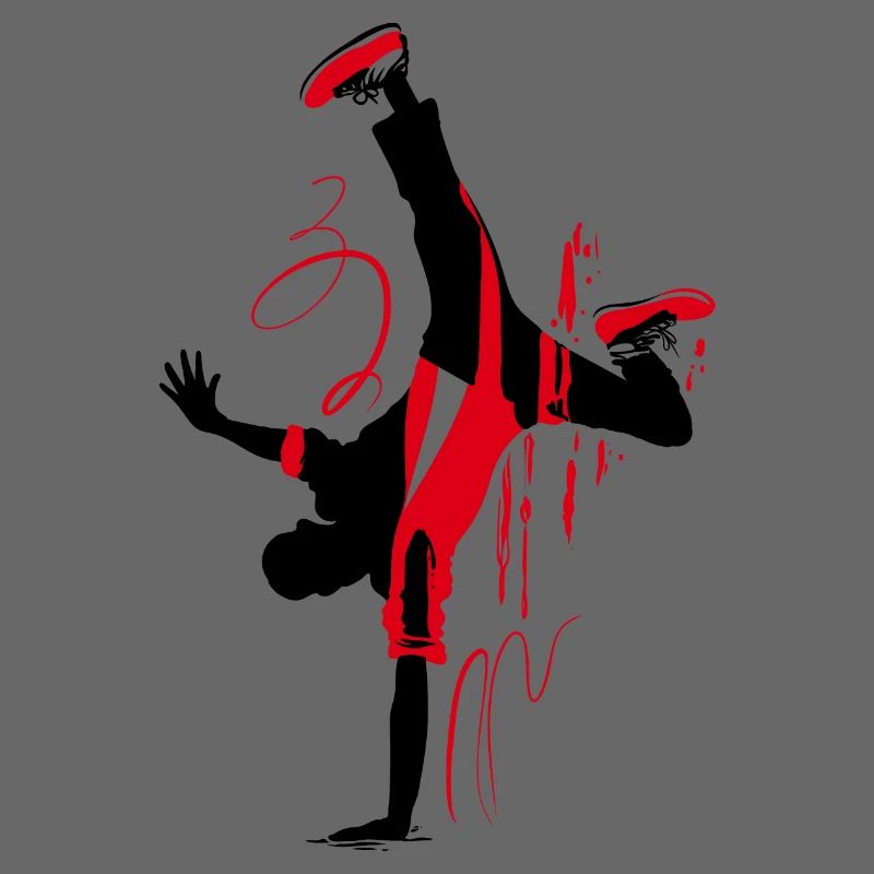 Breakdancer Silhouette in Red Black, Abstract