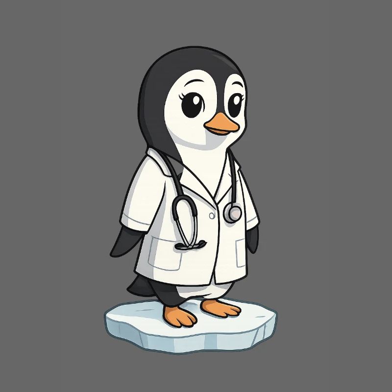 Pflege-Pinguin im Arztkittel