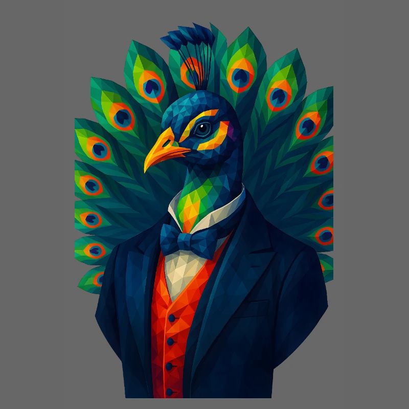 WPAP Style Animals - Peacock in Elegant Suit & Bow Tie