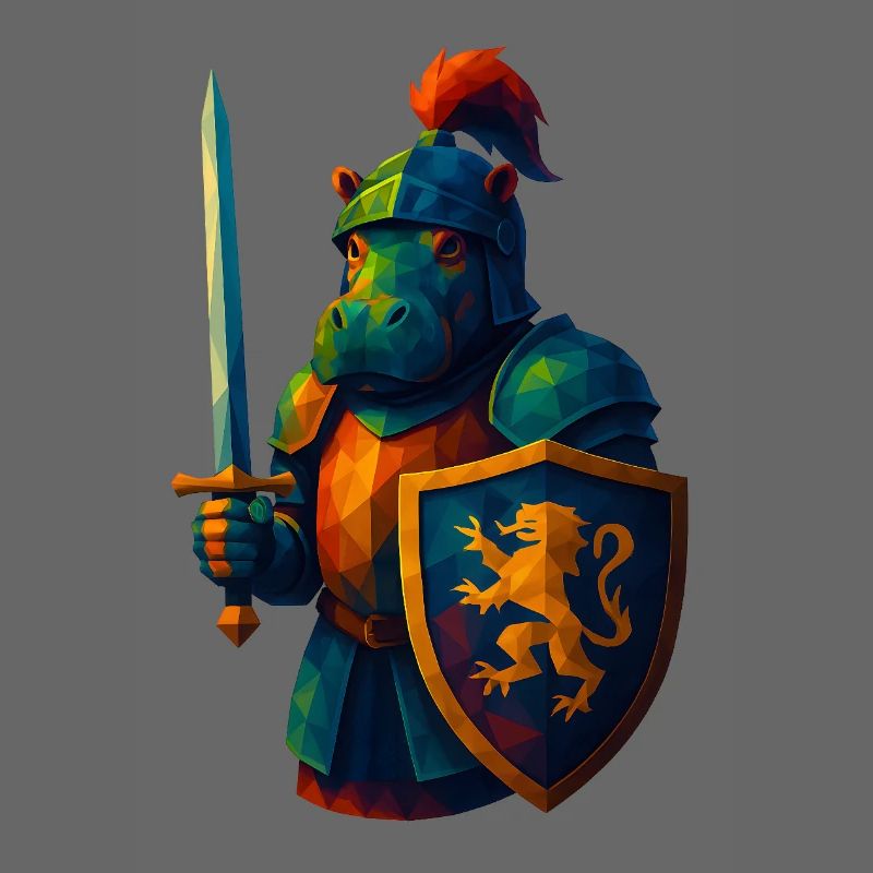 Animaux de style WPAP - Hippopotame avec armure de chevalier, épée