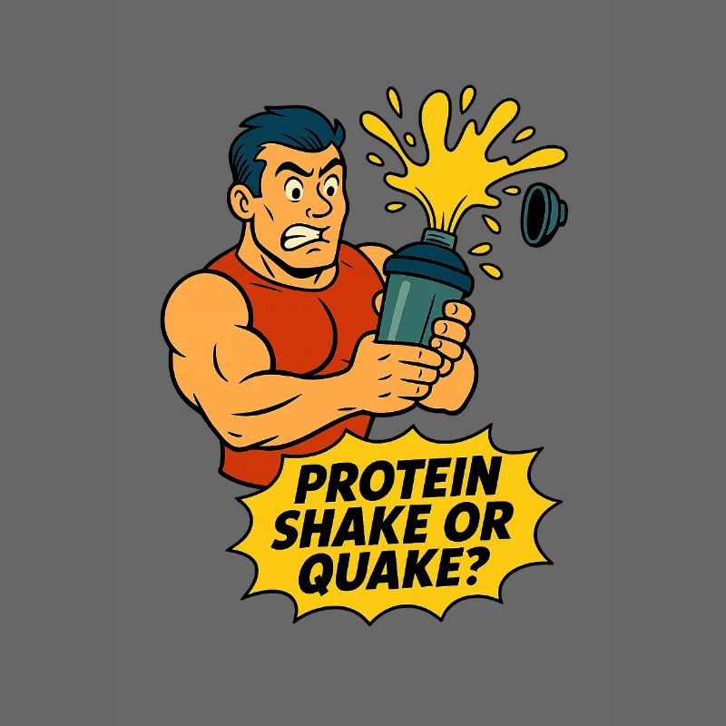 Lustiger Fitness-Cartoon – Proteinshake oder Quake
