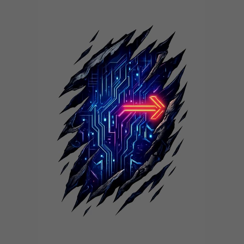 Futuristic Circuit Path with Neon Arrow