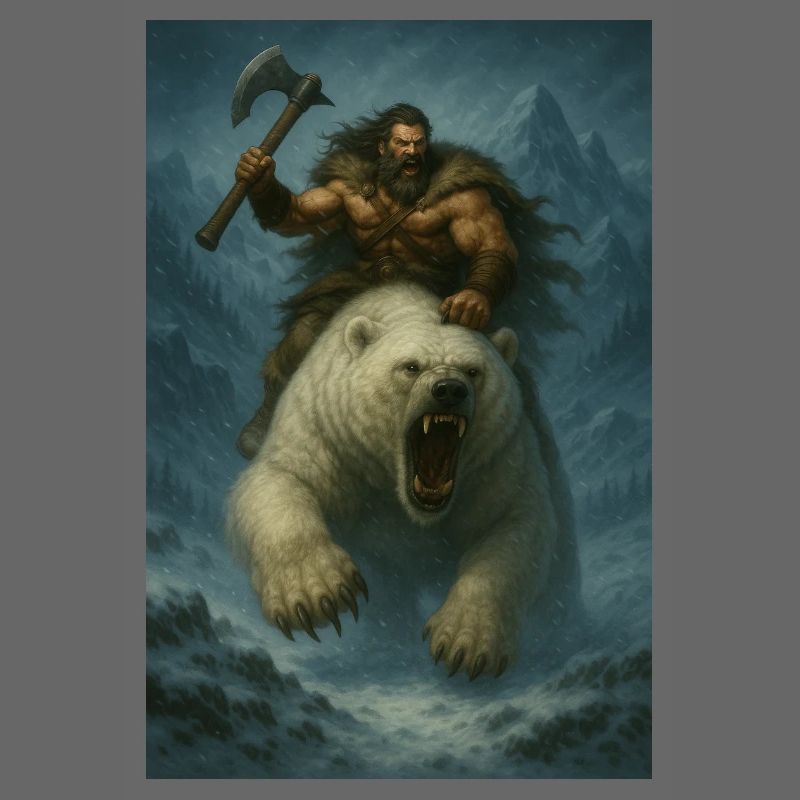Wikingerkrieger auf Eisbär – Fa-Illustration