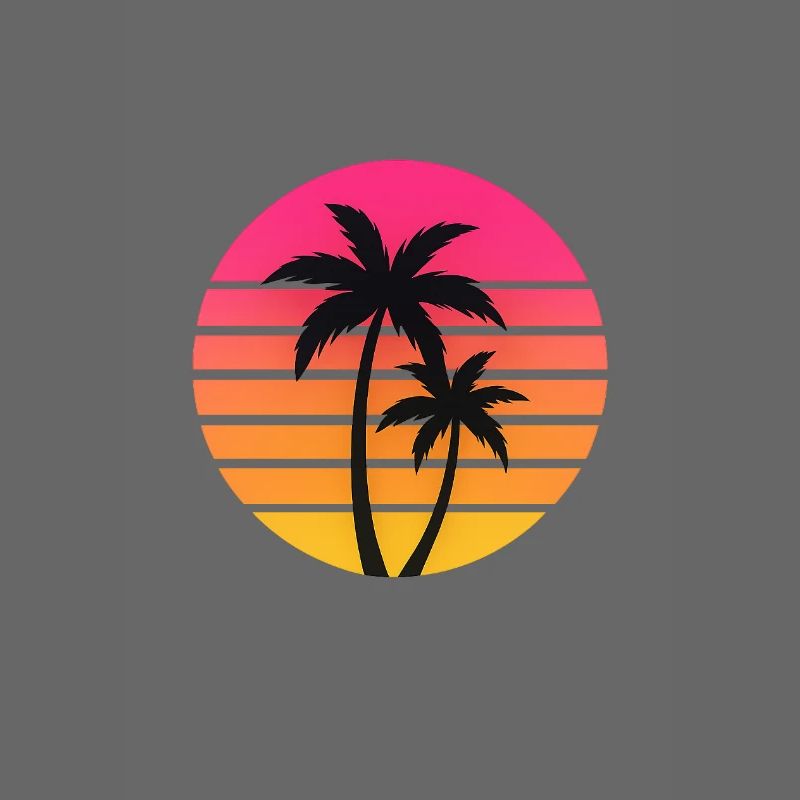 Sunset Palm Trees Silhouette Retro