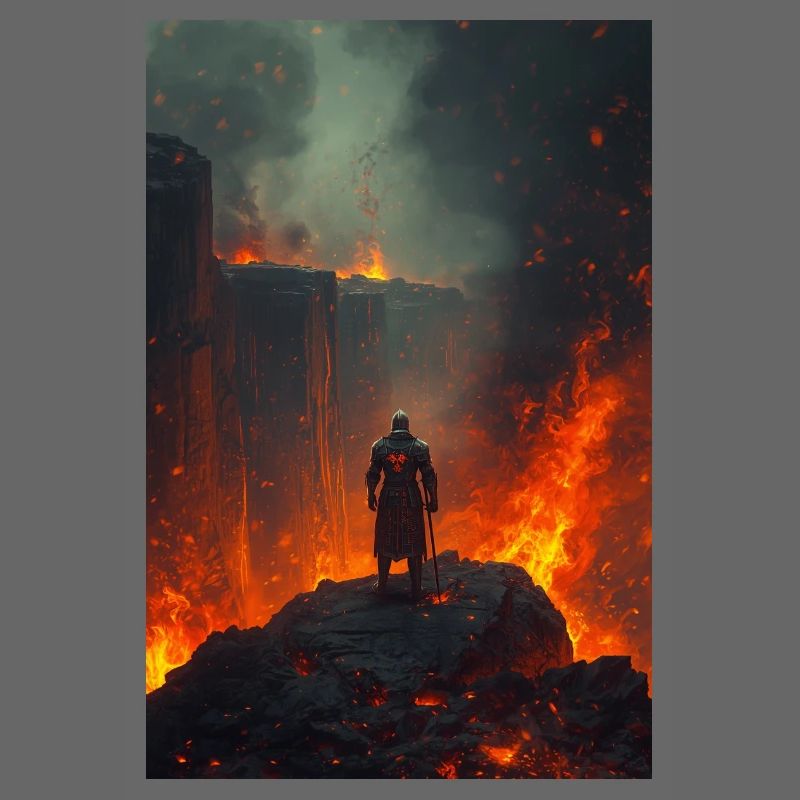 Flammender Ritter am Lavafeld