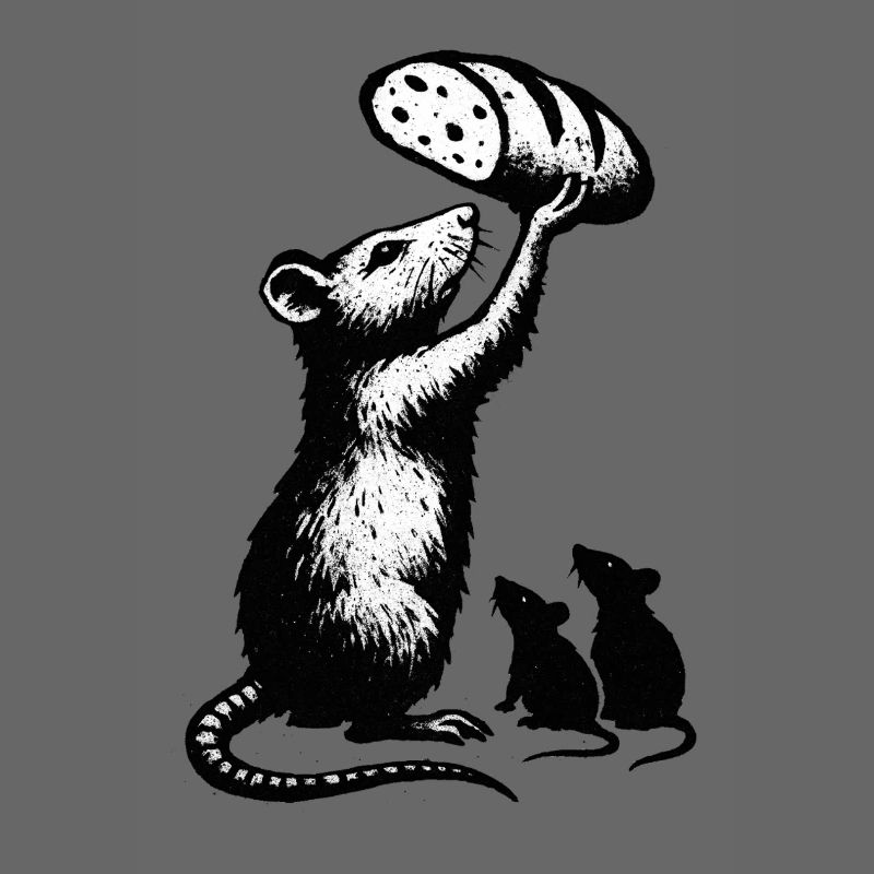 Rat lifting loaf of bread – graphic illustration