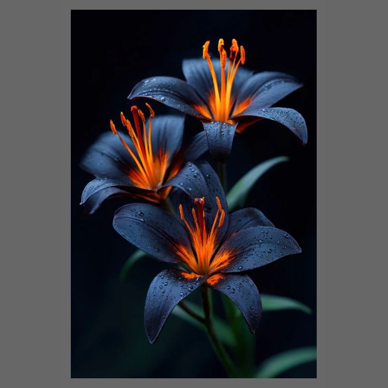 Lys bleus avec floraison nocturne centrale orange