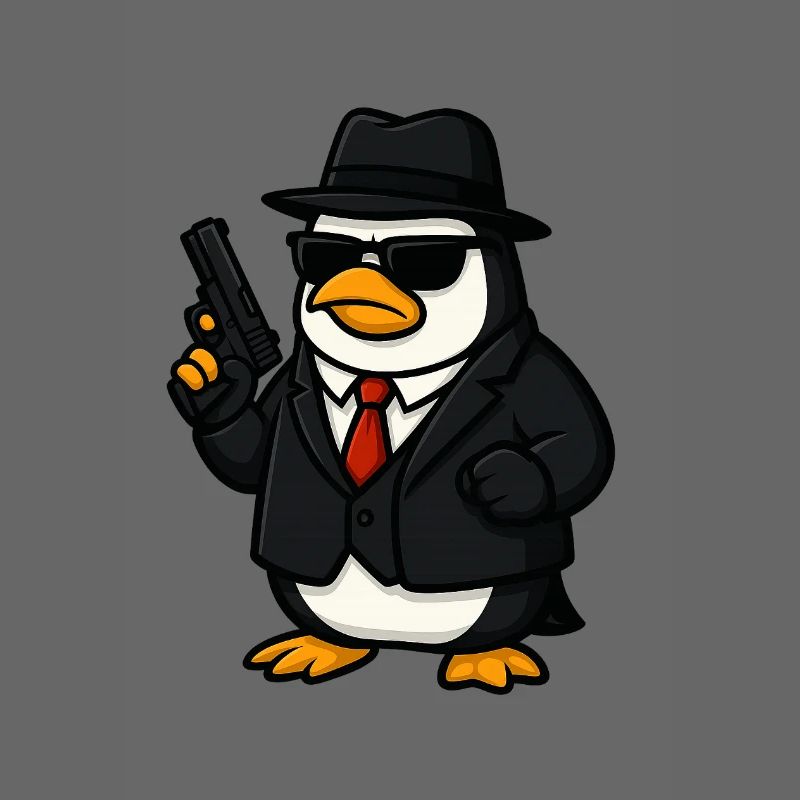 Pinguin-Spion im Smoking