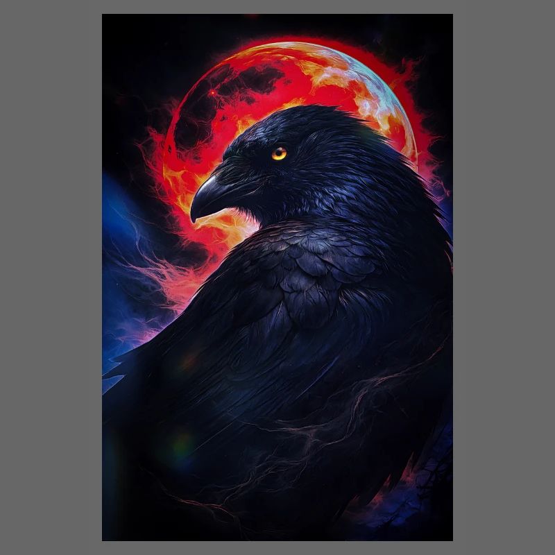 Corbeau devant la lune de feu