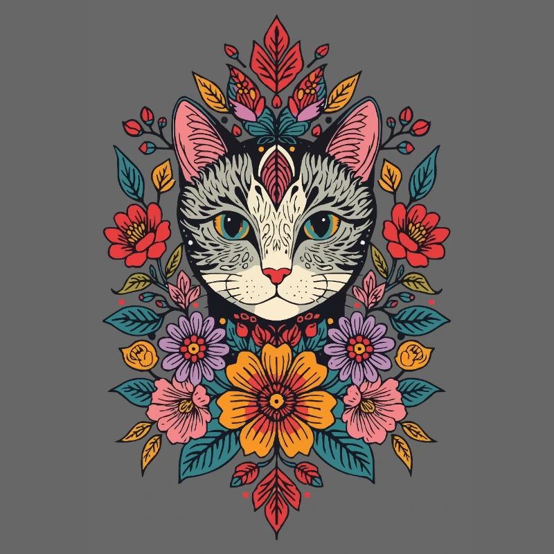 Tête de chat dans une couronne de fleurs