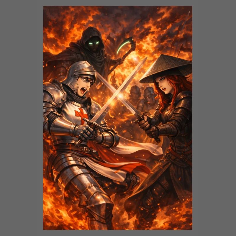 Duel de chevaliers dans la tempête de feu