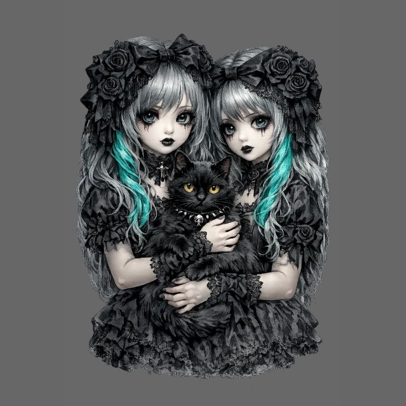 Gothic Zwillinge und schwarze Katze