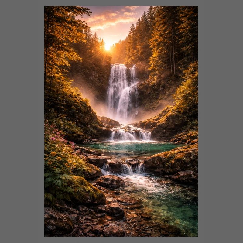 Cascade sous le soleil du soir