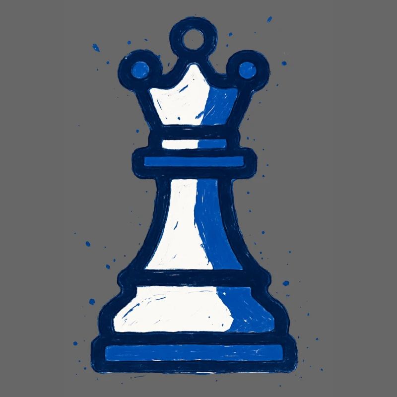 Queen Chess Style Graffiti Blue White Vintage