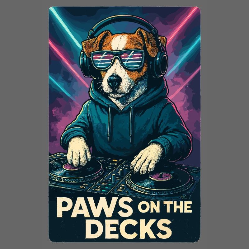 Jack Russell Terrier DJ Turntables Paws Techno