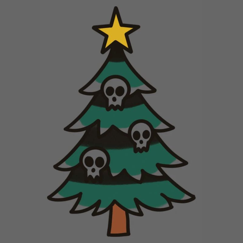 Düsterer Weihnachtsbaum mit Totenköpfen