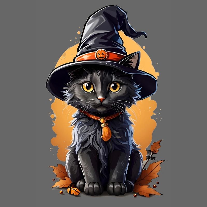 Halloween Cat with Witch Hat