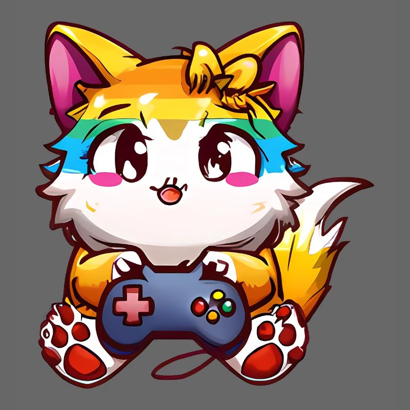 00240 flauschige Katze mit Kopfhörer & Controller