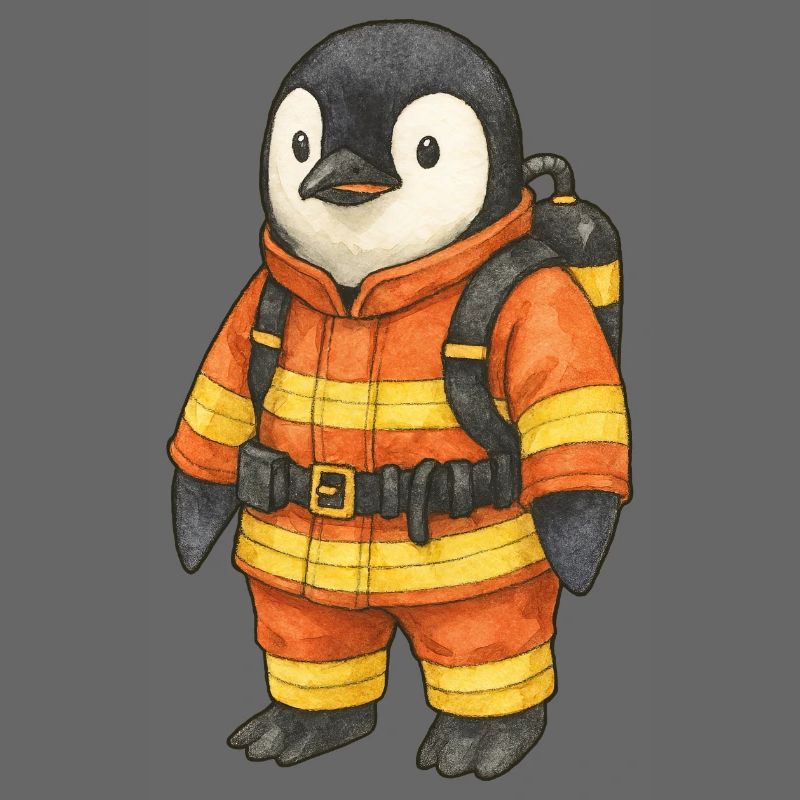 Mignon pingouin pompier héros de la sécurité