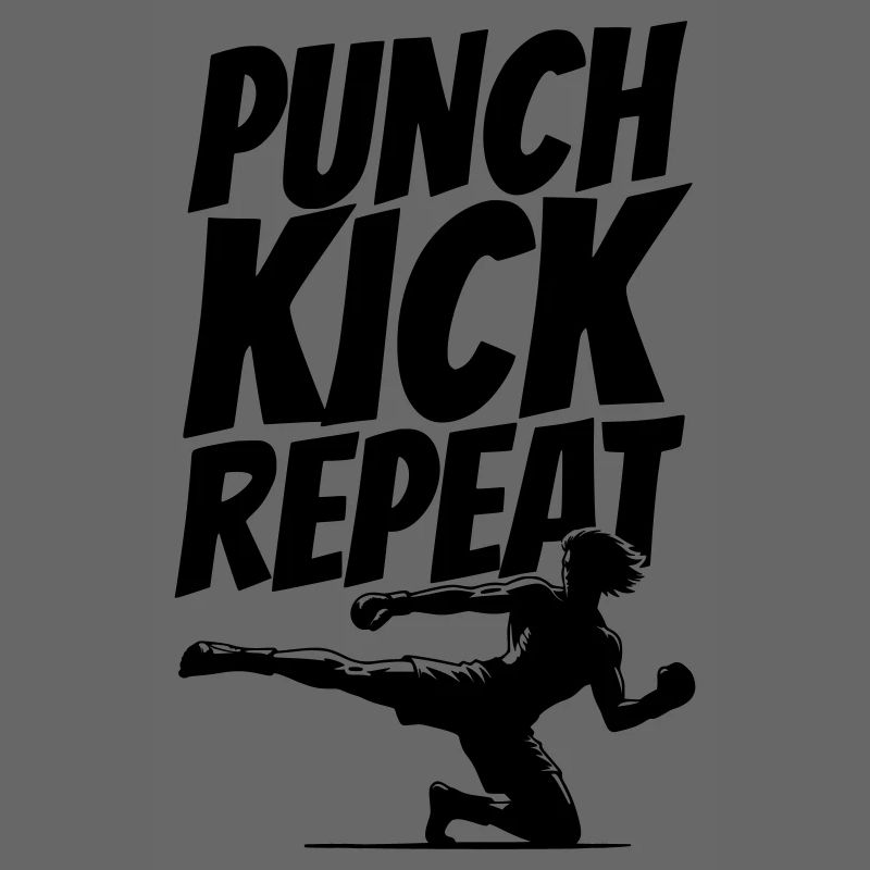 Kickboxer Grafik mit Punch Kick Repeat Text