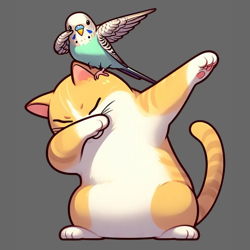Chat et perruche dabbing mignon