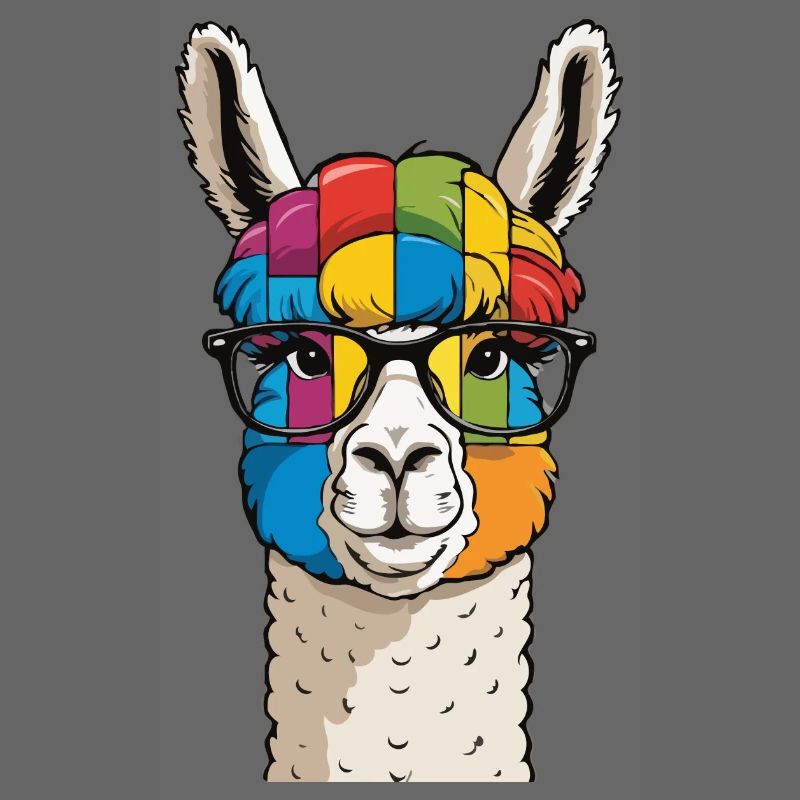 Alpaka Lama Bunt Cool mit Brille