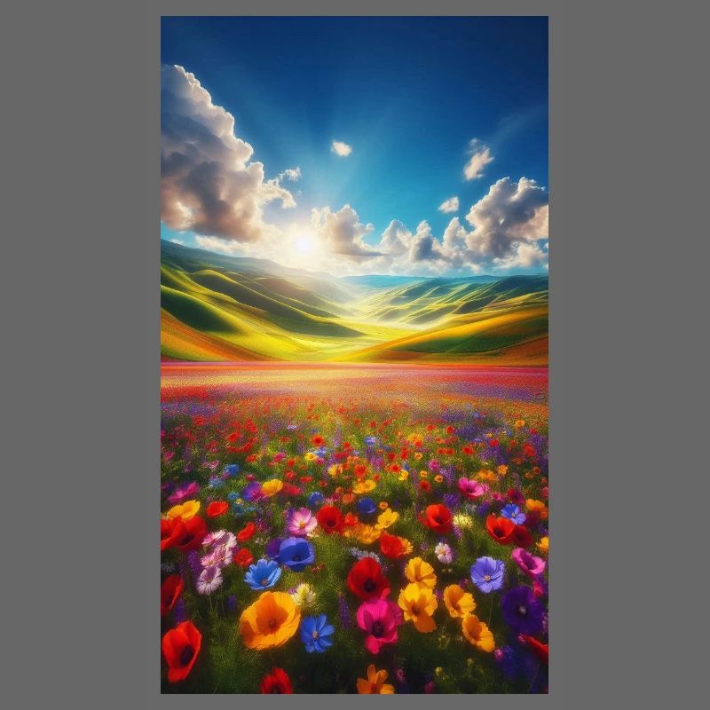 Rainbow meadow in sunlight