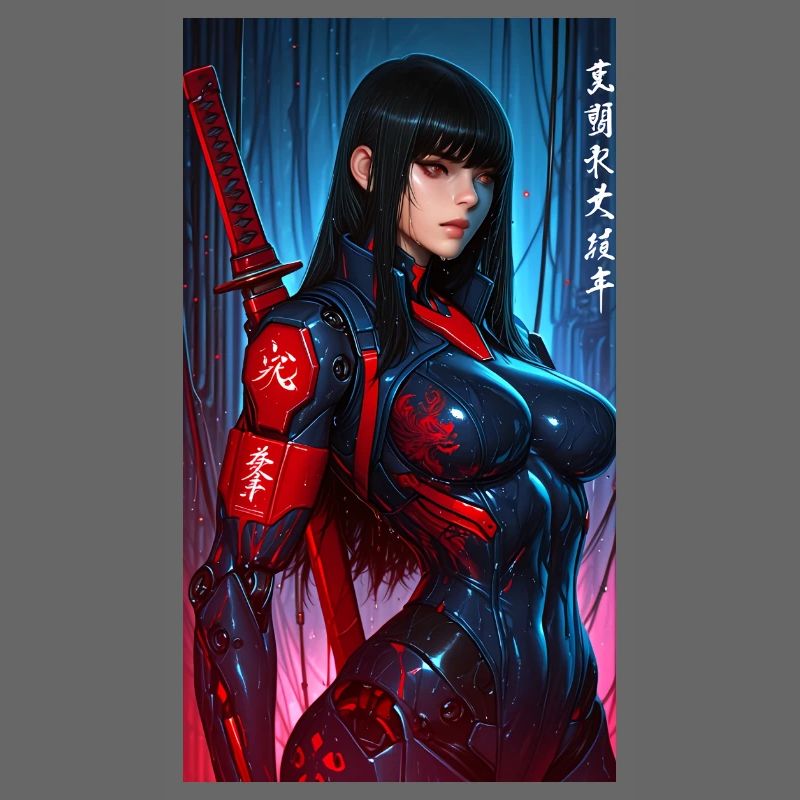 3D Sci-Fi Cyberpunk Samurai Warrior with Katana