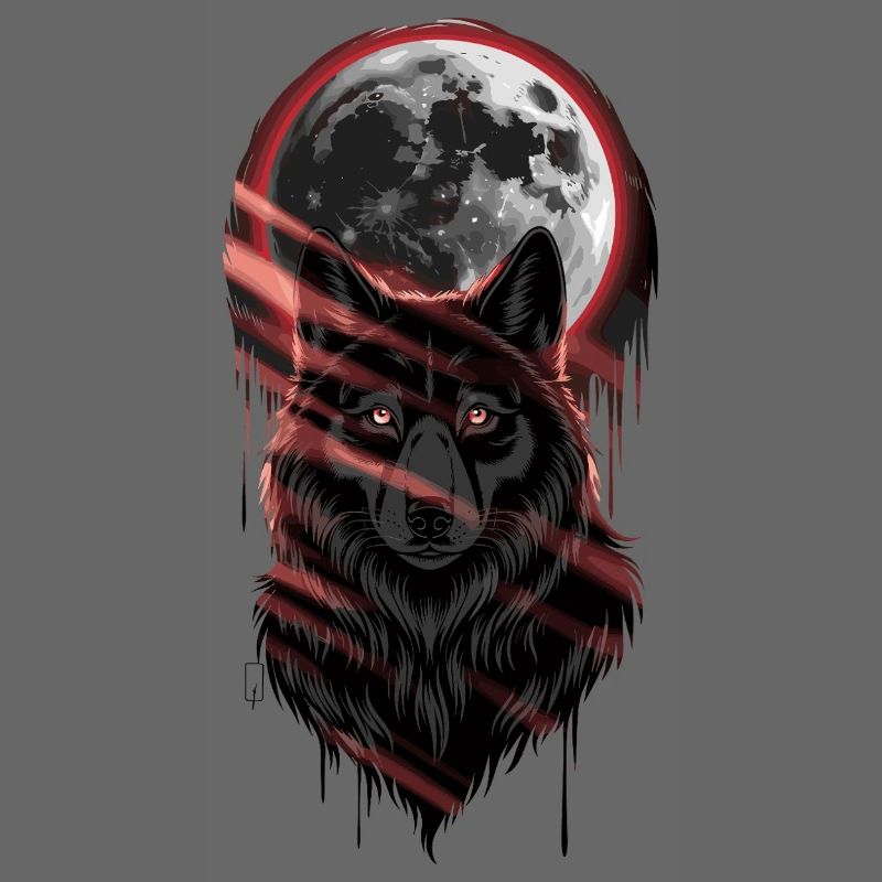 Wolf at the Full Moon with Red Claw Marks